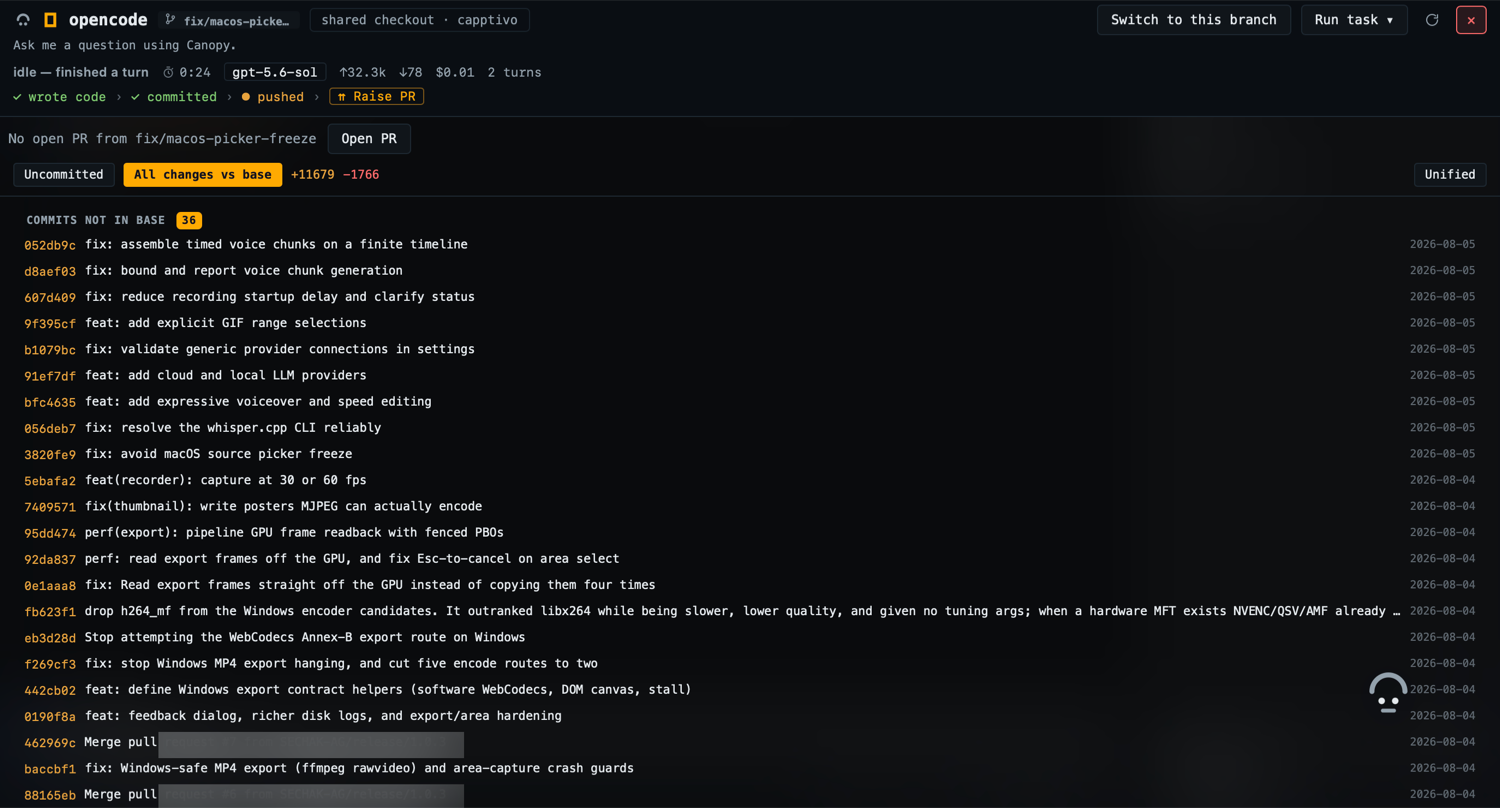 A detached agent task in the Tasks rail, its brief, status and terminal tail