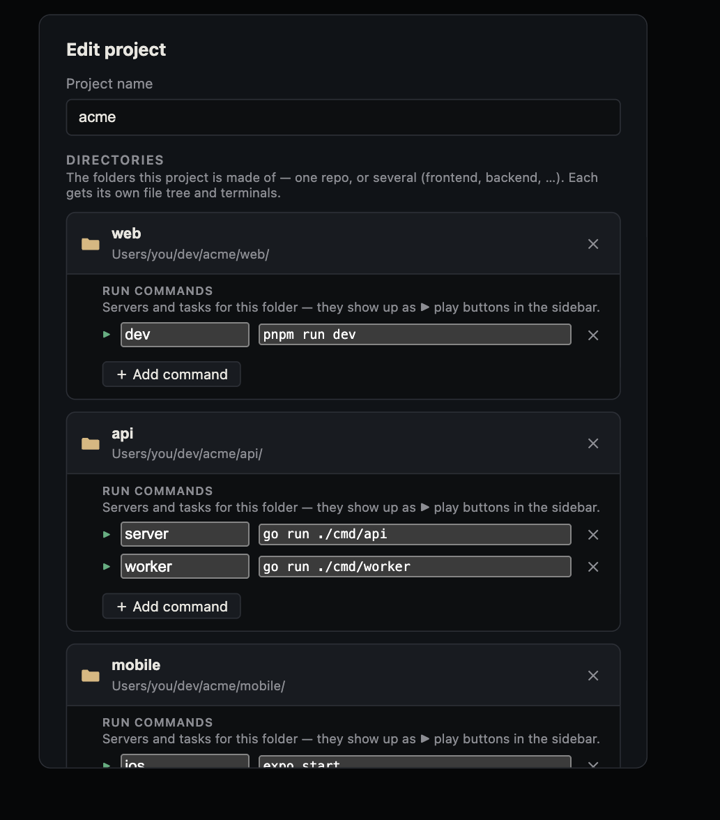 Canopy project workspace with files and running services