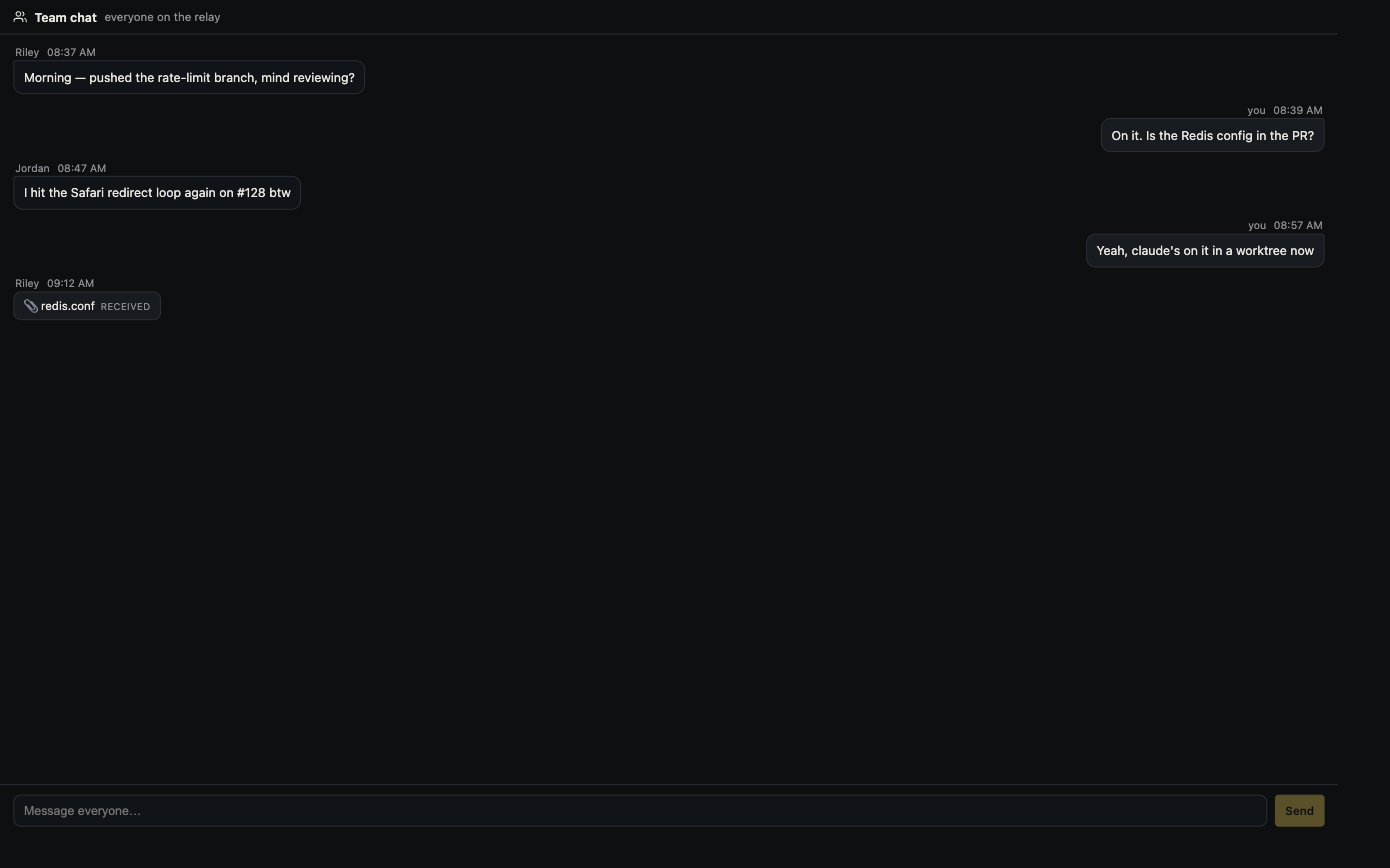 Team chat with messages and a shared file